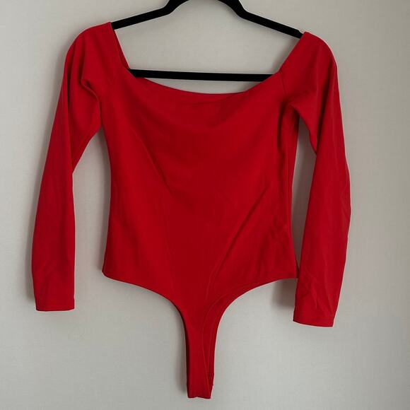 INLYRIC NWT Small Natrelax Long Sleeve Boat Neck Thong Bodysuit Dark Red - Picture 3 of 8